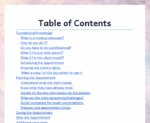 Table of Contents to show what's inside the guide/workbook.