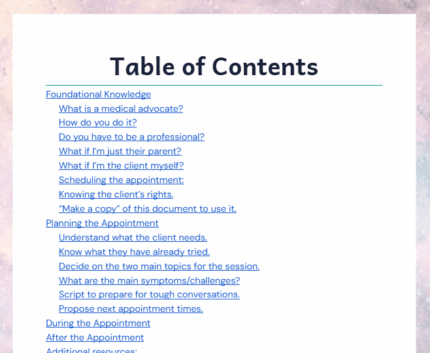 Table of Contents to show what's inside the guide/workbook.