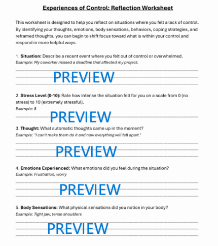 Experiences of Control - Reflection Worksheet