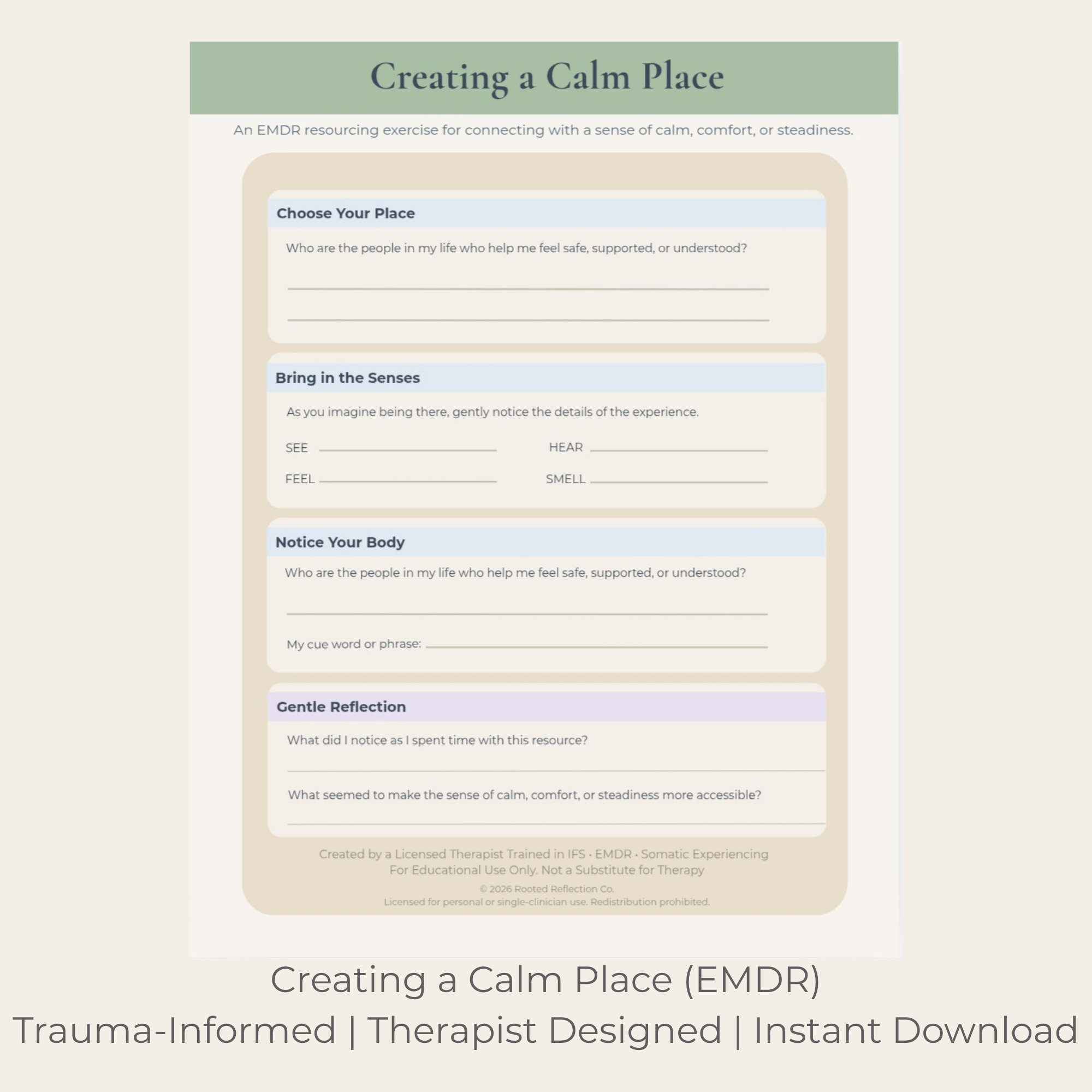 1 Creating a Calm Place | EMDR Calm Place Worksheet & Resourcing Exercise - Image 1