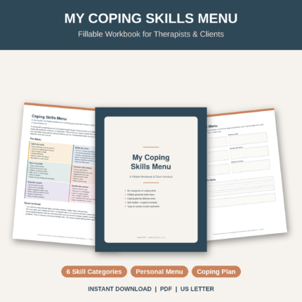 Coping Skills Menu Fillable PDF | Therapy Worksheet for Clients | Emotional Regulation Tool | Counseling Handout | Instant Download