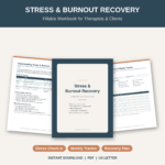 Stress & Burnout Workbook Fillable PDF | Burnout Recovery Plan | Stress Tracker for Therapists & Clients | Instant Download