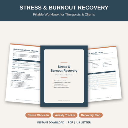 Stress & Burnout Workbook Fillable PDF | Burnout Recovery Plan | Stress Tracker for Therapists & Clients | Instant Download