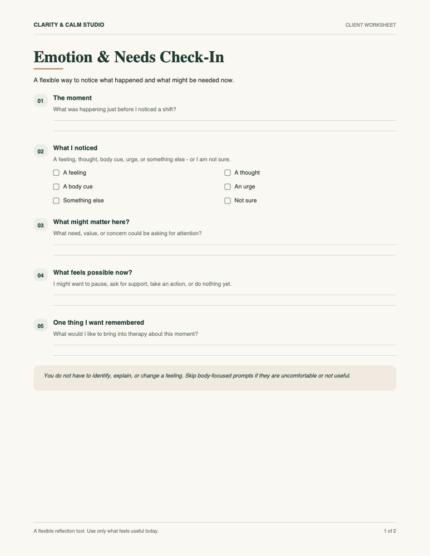 Emotion & Needs Check-In - Therapy Worksheet